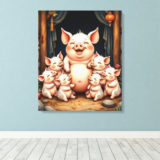 Toile  Pig Art – Mother & Piglets (Insitu (Plancher de Bois))