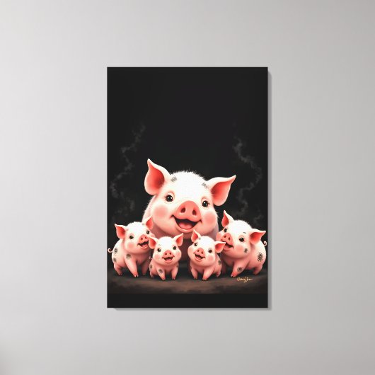 Toile Pig Artwork – Mother Pig & Piglets (Recto)