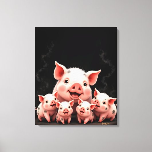 Toile Pig Artwork – Mother Pig & Piglets (Recto)