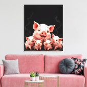 Toile Pig Artwork – Mother Pig & Piglets (Insitu(Salon))
