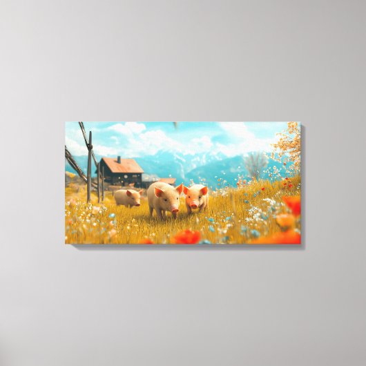 Toile Piglets jouant dans un champ (Recto)