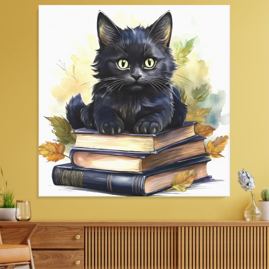 Toile Pile de livre de chat noir (Insitu(Salon))