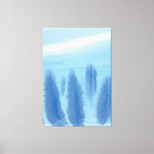 Toile Pine Forêt Arbres d'hiver Lilac Aquarelle bleue