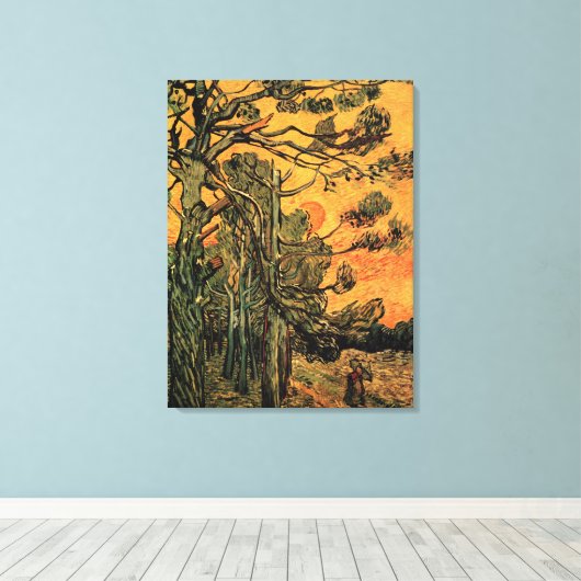 Toile Pine Trees Red Sky Setting Soleil par Vincent van (Insitu (Plancher de Bois))
