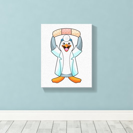 Toile Pingouin comme docteur avec plâtre (Insitu (Plancher de Bois))