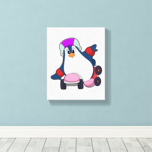 Toile Pingouin comme Patineur Inline avec Patins Inline (Insitu (Plancher de Bois))