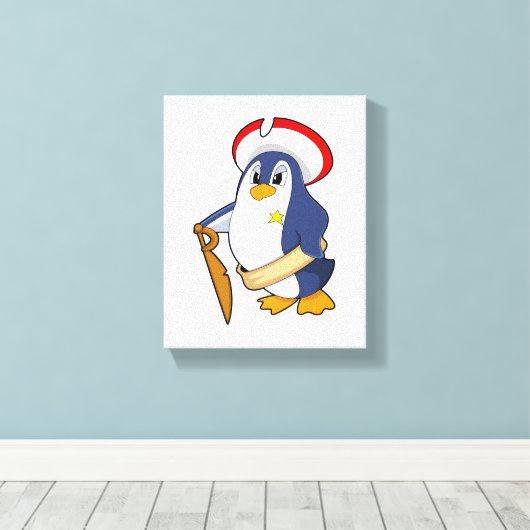 Toile Pingouin comme pirate avec Casquette (Insitu (Plancher de Bois))