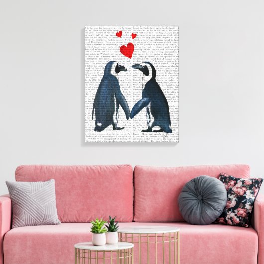 Toile Pingouins Avec Coeurs D'Amour (Insitu(Salon))