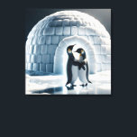 Toile Pingouins Dansant Lente Par Igloo<br><div class="desc">Deux pingouins qui dansent ensemble sur une surface glacée scintillante devant un grand igloo</div>