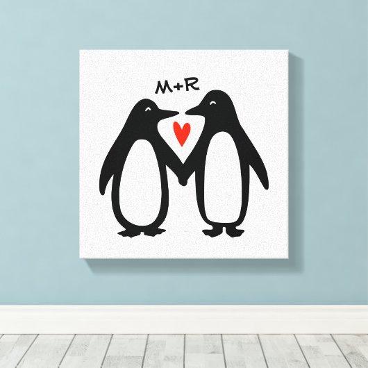 Toile Pingouins tenant les mains mignonnes Couple Initia (Insitu (Plancher de Bois))