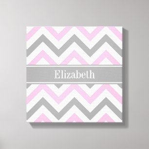 Toile Pink Dk Gray White LG Chevron Gray Name Monogram