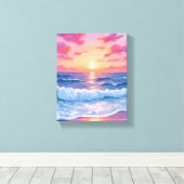 Toile Pink Ocean Waves Sunset Watercolor (Insitu (Plancher de Bois))