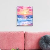 Toile Pink Ocean Waves Sunset Watercolor (Insitu(Salon))