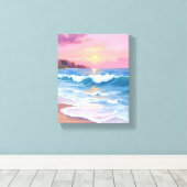 Toile Pink Pastel Skies | Ocean Watercolor Beach Waves (Insitu (Plancher de Bois))