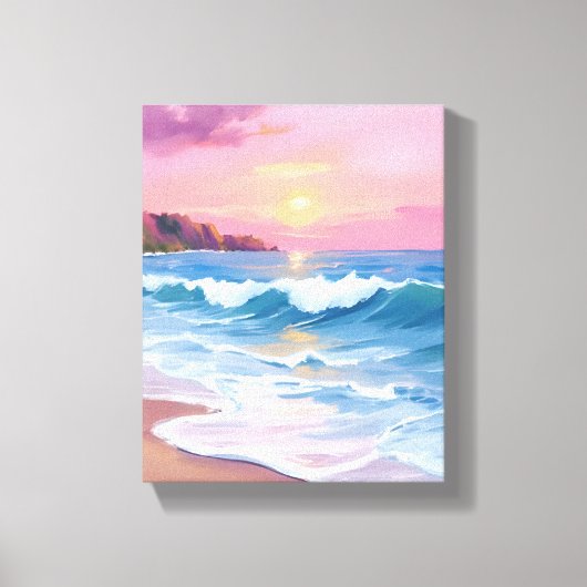 Toile Pink Pastel Skies | Ocean Watercolor Beach Waves (Recto)