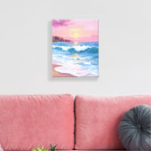 Toile Pink Pastel Skies | Ocean Watercolor Beach Waves (Insitu(Salon))