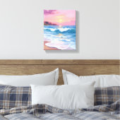 Toile Pink Pastel Skies | Ocean Watercolor Beach Waves (Insitu(Chambre))
