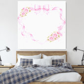 Toile Pink Roses Heart Frame Bow Ribbon Floral Border (Insitu(Chambre))