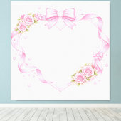 Toile Pink Roses Heart Frame Bow Ribbon Floral Border (Insitu (Plancher de Bois))