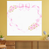 Toile Pink Roses Heart Frame Bow Ribbon Floral Border (Insitu(Salon))