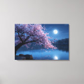 Toile Pink Sakura Tree & Full Moon Night Canvas Print (Recto)