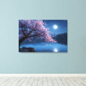 Toile Pink Sakura Tree & Full Moon Night Canvas Print (Insitu (Plancher de Bois))