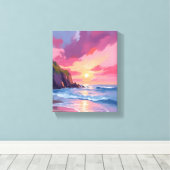 Toile Pink Sunset Ocean Beach Waves Watercolor (Insitu (Plancher de Bois))