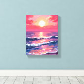 Toile Pink Sunset Purple Ocean Waves Watercolor (Insitu (Plancher de Bois))