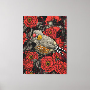 Toile Pinson zèbre et rosier rouge