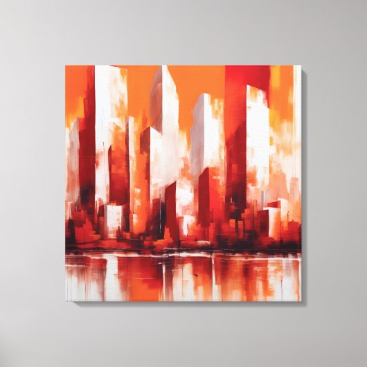 Toile Pintura abstrata cidade cor vermelha e laranja (Recto)