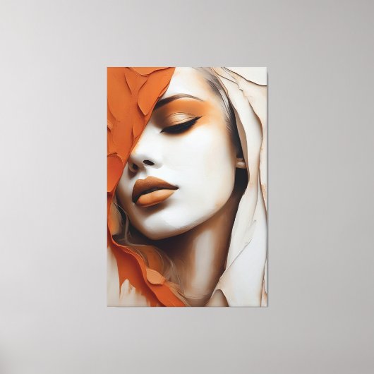 Toile Pintura Rosto de mulher cor laranja e bege (Recto)