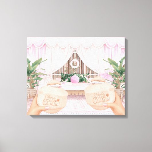 Toile Piscine d'hôtel à rayures roses et blanches Cabana (Recto)