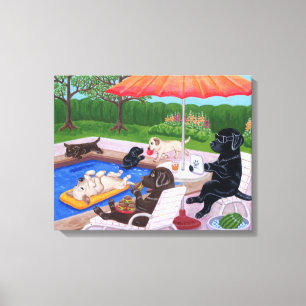 Toile Piscine Party Labradors 2 Painting