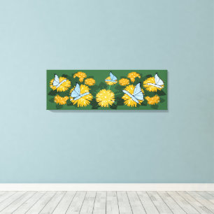 Toile Pissenlit stylisé & Papillons Jaune & Vert