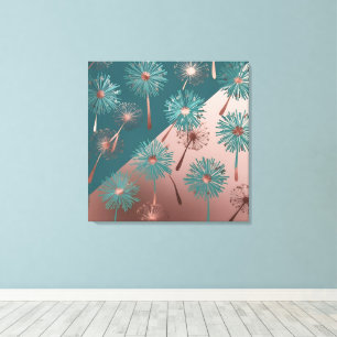 Toile Pissenlits turquoise et cuivre