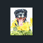 Toile Pit Bull Dog Aquarelle Peinture, Art<br><div class="desc">Il s’agit d’une aquarelle d’un chien de taureau à pit noir avec un grand sourire sur son visage,  debout derrière Stella d’Oro Daylily. Peinture élégante pour amoureux de les chiens.</div>