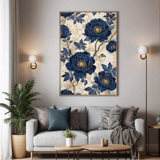 Toile Pivoines Bleues
