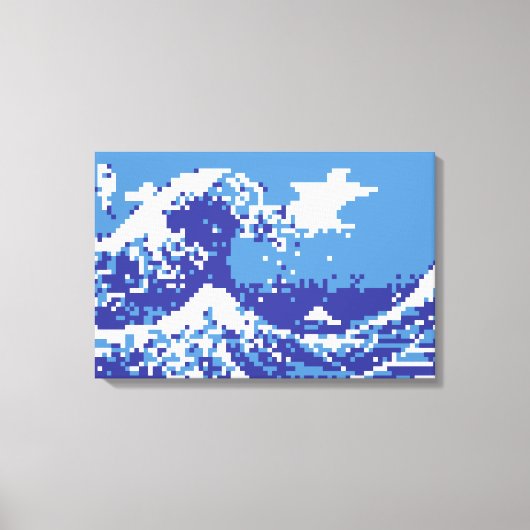 Toile Pixel Tsunami Bleu 8 Bit Pixel Art (Recto)