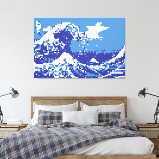 Toile Pixel Tsunami bleu 8 bits Pixel Art (Insitu(Chambre))