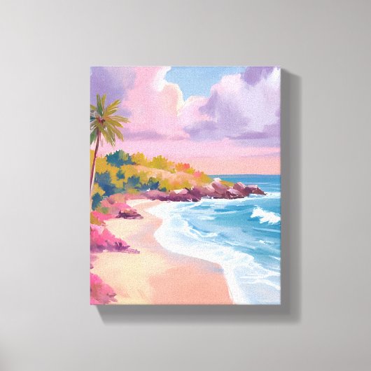 Toile Plage Blush | Peinture d'océan rose (Recto)