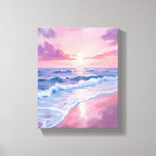 Toile Plage de barbe à papa Peinture des vagues roses