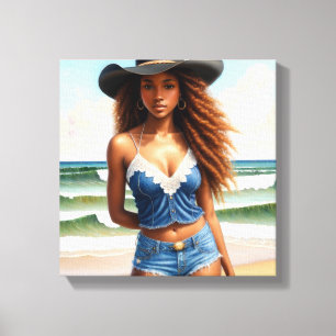 Toile Plage de cheveux en cuivre de cowgirl noire