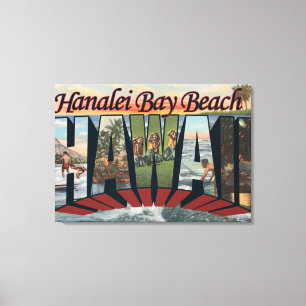 Toile Plage de Hanalei Bay, Hawaii - Scènes à grandes le