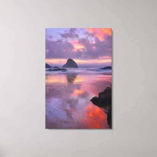 Toile Plage de l'Oregon et stacks, coucher de soleil (Recto)