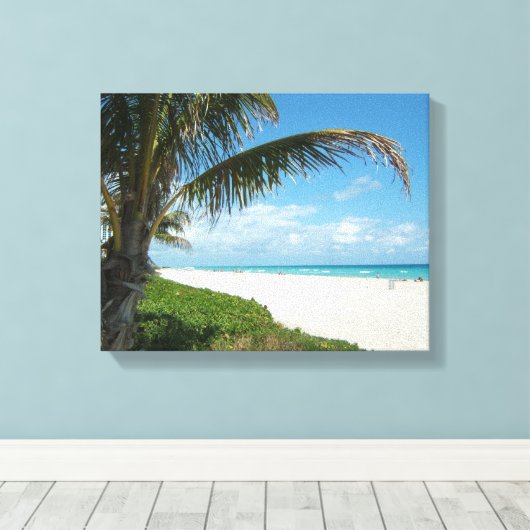 Toile Plage de sable blanc avec palmier (Insitu (Plancher de Bois))