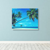 Toile Plage de sable blanc avec palmiers tropicaux (Insitu (Plancher de Bois))