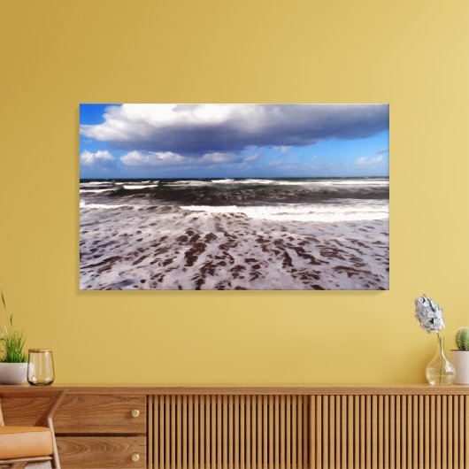 Toile Plage de sable, nuages dans le ciel bleu. tableau. (Insitu(Salon))