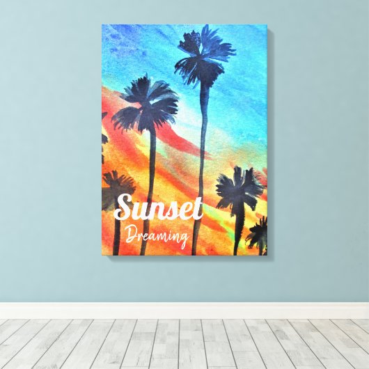Toile Plage de Sunset Palm Tree art surf (Insitu (Plancher de Bois))