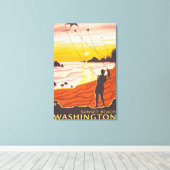 Toile Plage et cerfs-volants - Sunset Beach, Washington (Insitu (Plancher de Bois))