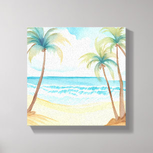 Toile Plage Hawaïenne Aquarelle Tropicale Arbre Palm
